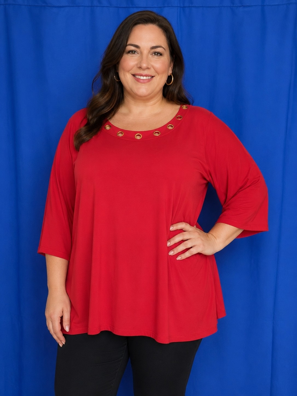 Belldini Plus-Size Red Grommet Scoop Neck Top Size 1X